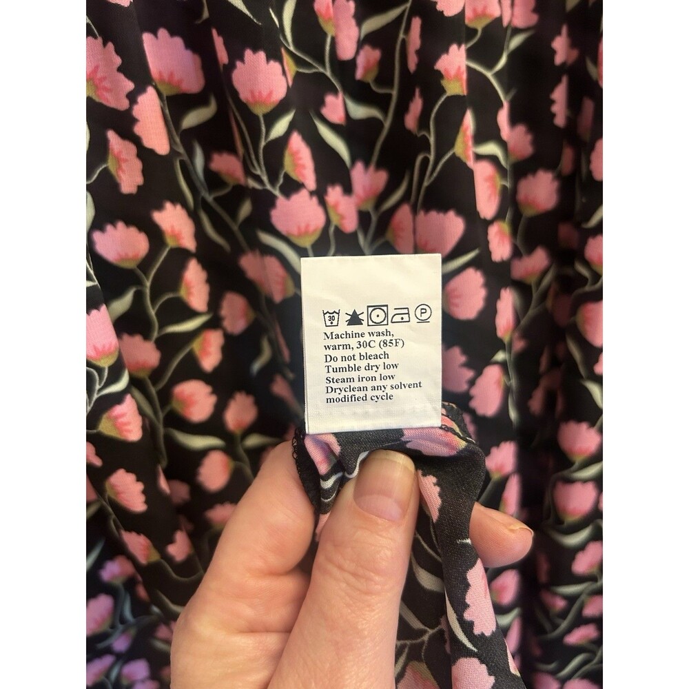 BTFBM Floral Smocked Cottagecore Maxi Dress Puff Sleeve Black Pink Large - Picture 5 of 12